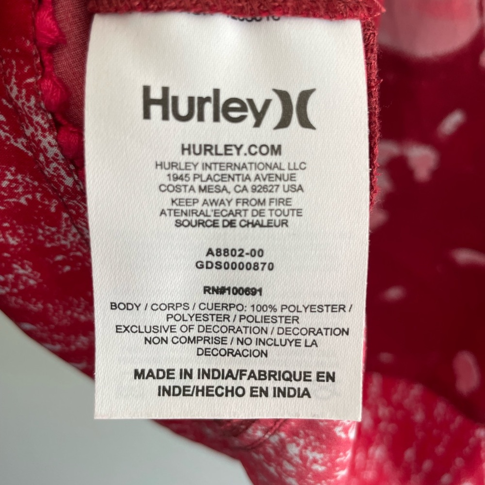 HURLEY Red and White Mixed Print Dress with Adjustable Strap Mini Dress S - Picture 6 of 7